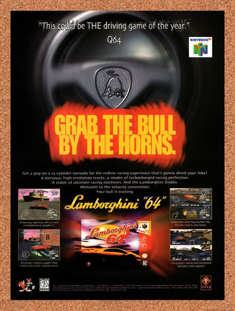 1998 Lamborghini 64 N64 Original Advertisement / Retro Wall Art v1