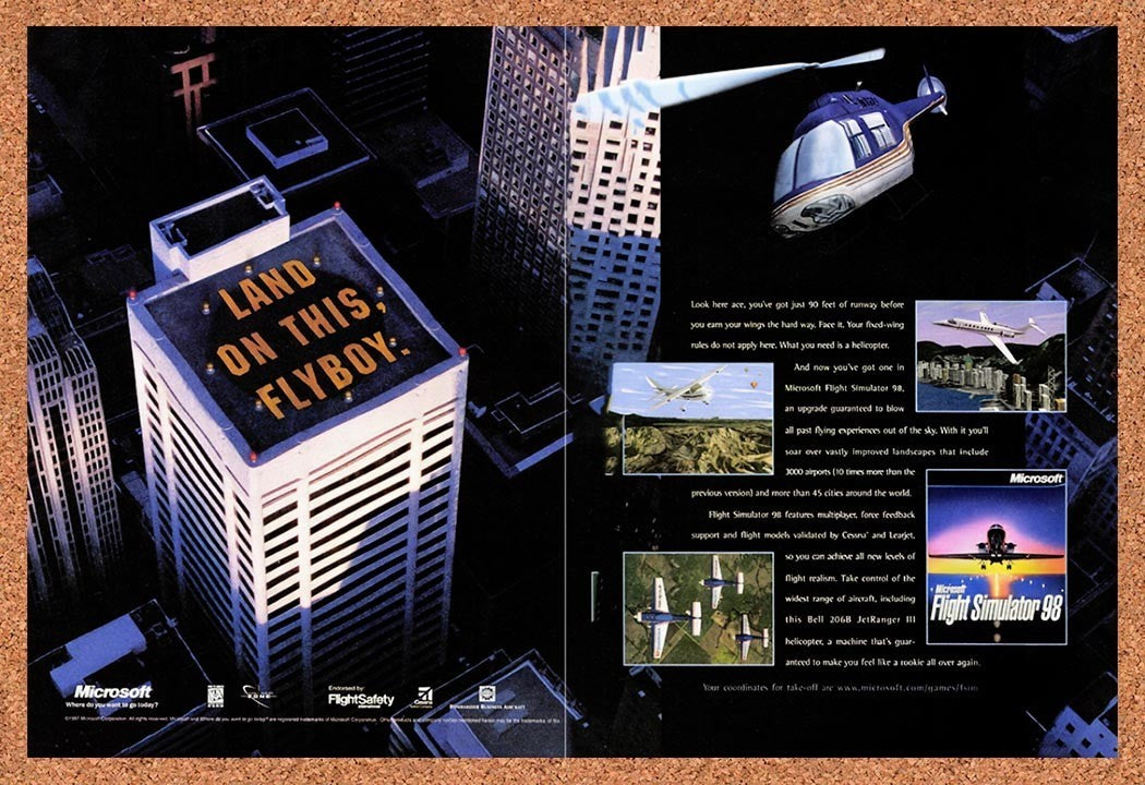 1997 Flight Simulator 98 PC Original Advertisement / Retro Promo v2