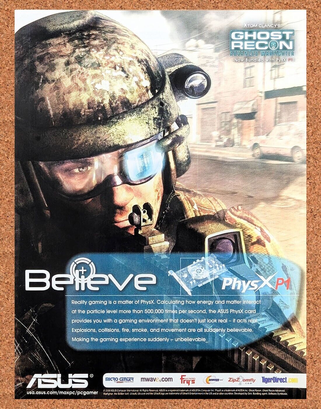 Ghost Recon PC Original 2007 Ad Authentic PhysXP1 GPU Graphics Video Game Promo