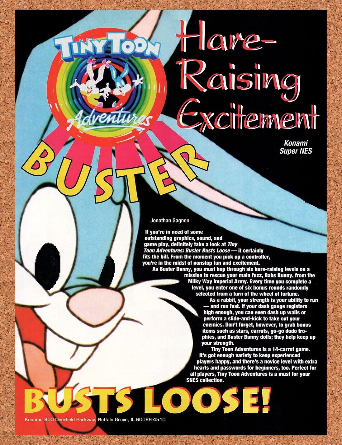 1992 Buster Busts Loose SNES Original Advertisement / Retro Wall Art v1