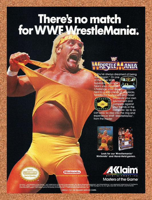 1987 WWF Wrestlemania NES Original Advertisement / Retro Wall Art v1