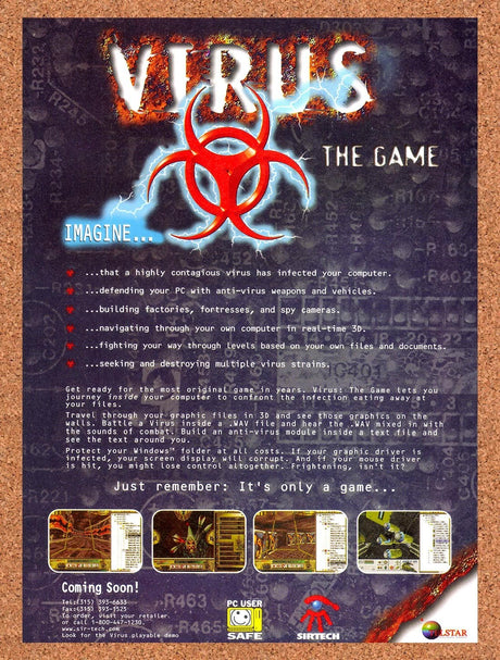 1997 Virus The Game PC Original Advertisement / Retro Promo v1