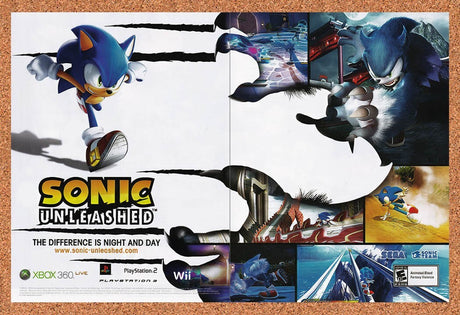 2008 Sonic Unleashed Xbox 360 Original Advertisement / Retro Wall Art v2