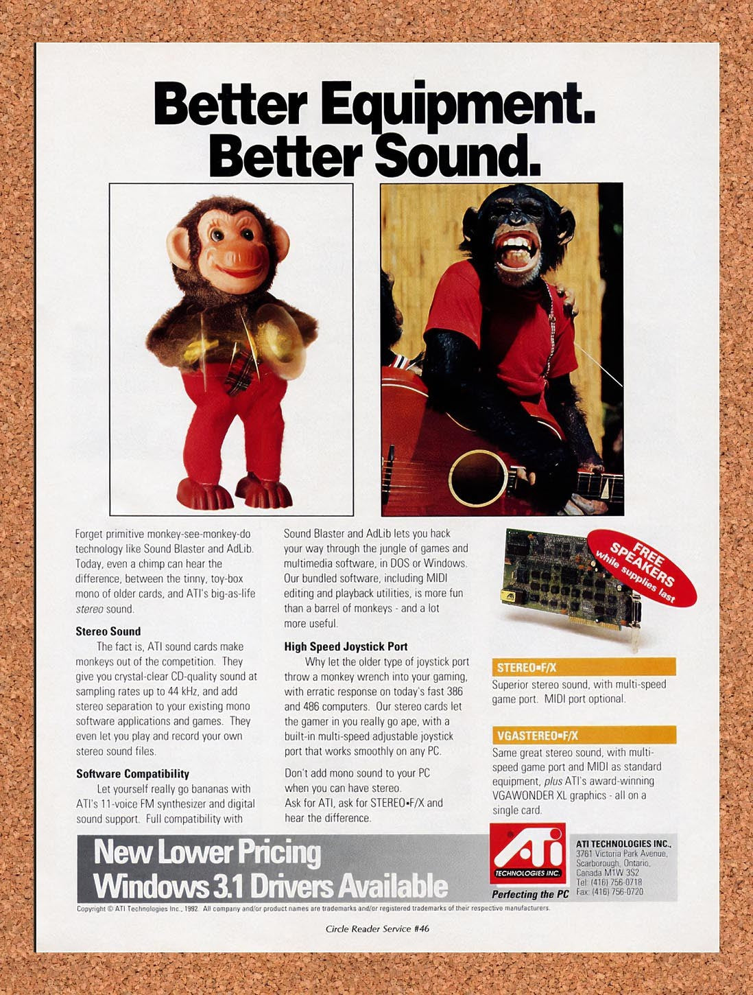 1992 ATI Sound Cards Original Advertisement / Retro Promo v1