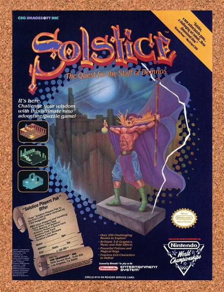 Solstice NES Original 1992 Ad Authentic Nintendo World Champion Video Game Promo