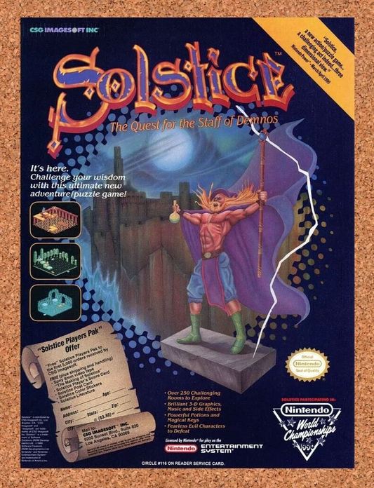 Solstice NES Original 1991 Ad Authentic Nintendo World Champion Video Game Promo