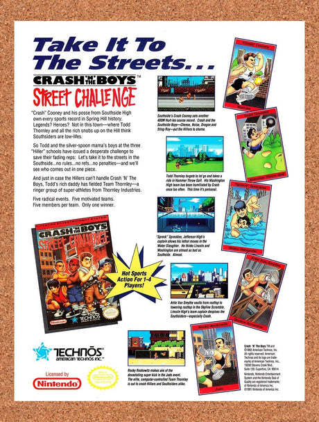 1993 Crash N The Boys Street Challenge NES Original Advert / Retro Promo v1