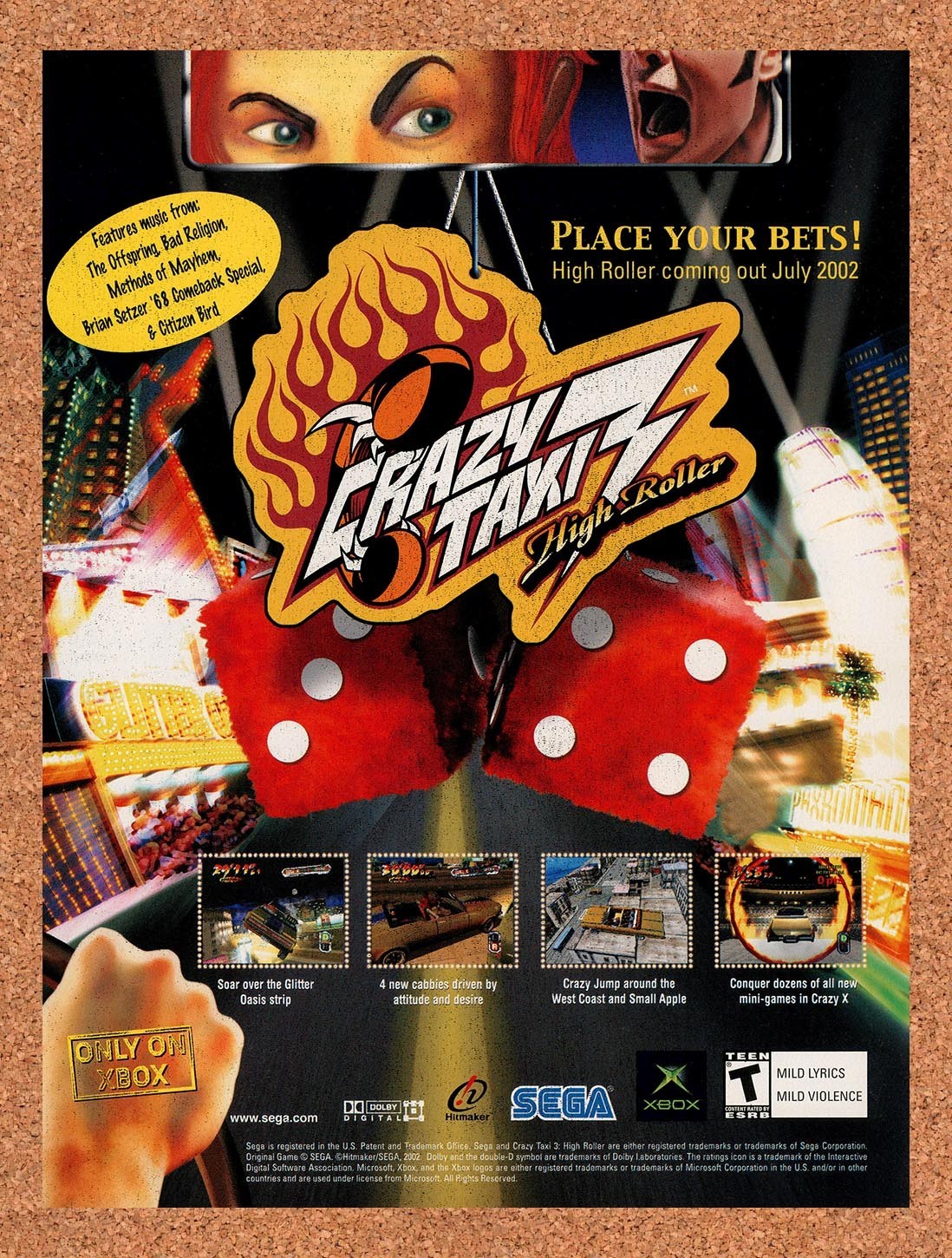 2002 Crazy Taxi 3 High Roller Xbox Original Advertisement / Retro Promo v1