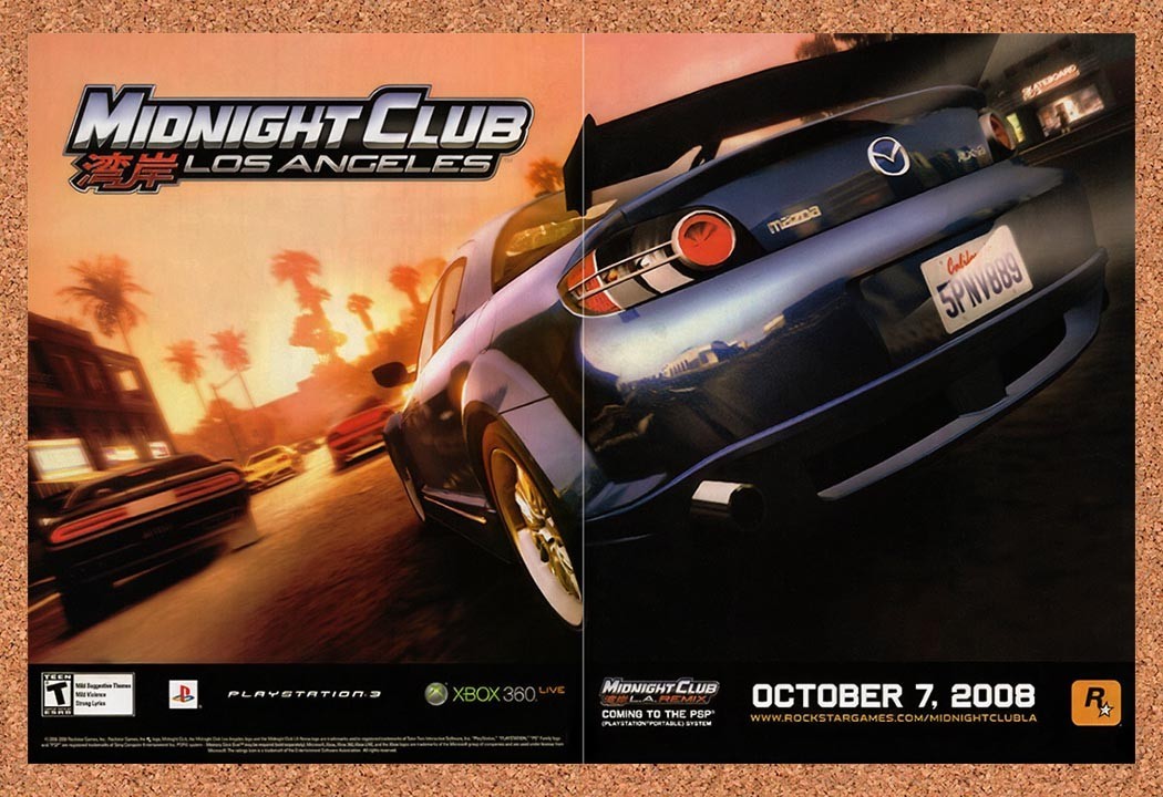 2008 Midnight Club Los Angeles Xbox 360 Original Advertisement / Retro Promo v1