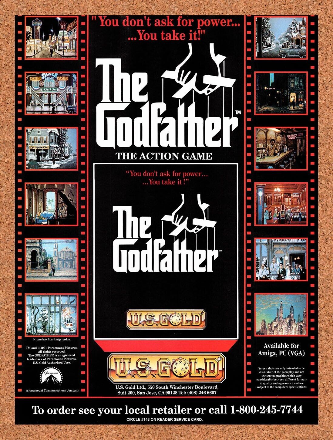 1992 The Godfather Amiga Original Advertisement / Retro Wall Art v1