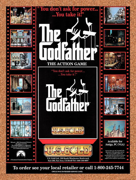 1992 The Godfather Amiga Original Advertisement / Retro Wall Art v1