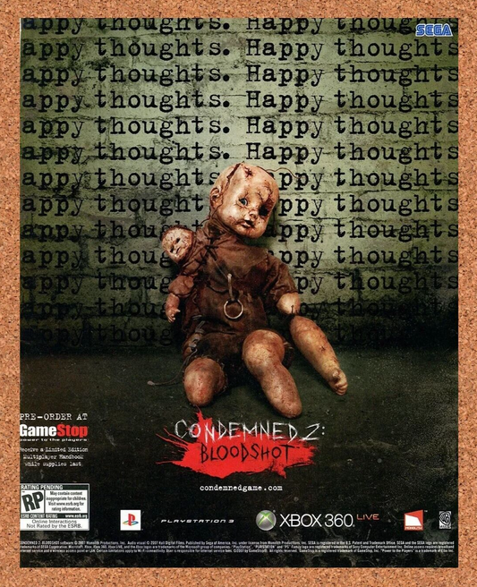 Condemned 2 Bloodshot Xbox 360 Original 2007 Ad Authentic PS3 Gamestop Promo