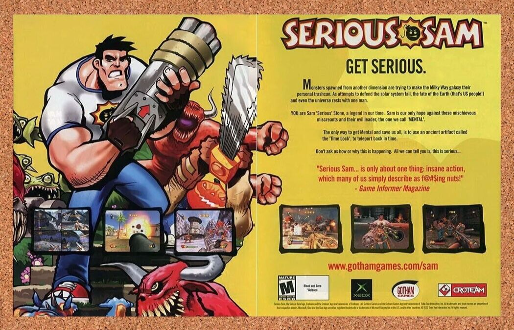Serious Sam Xbox Original 2002 Ad Authentic Microsoft Video Game Promo