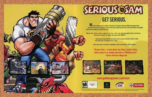 Serious Sam Xbox Original 2001 Ad Authentic Microsoft Video Game Promo