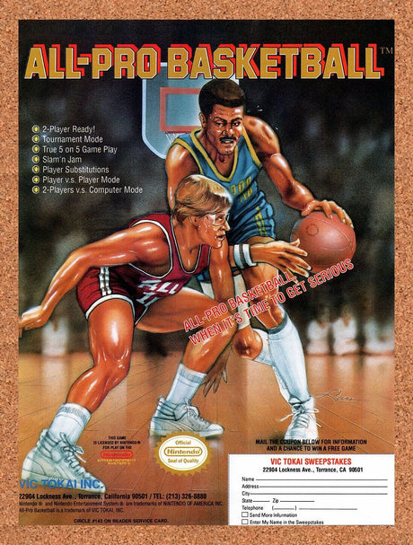 1990 All-Pro Basketball NES Original Advertisement / Retro Wall Art v1