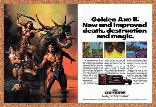 1991 Golden Axe II Genesis Original Advertisement / Retro Wall Art v2
