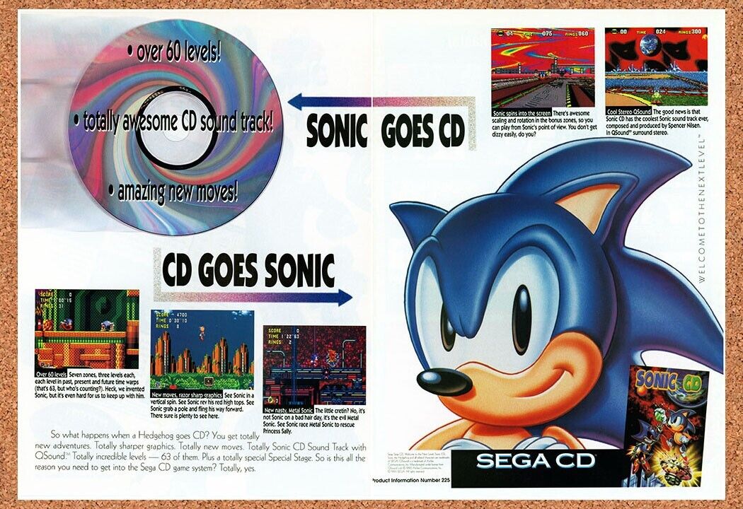 1992 Sonic CD Sega CD Original Advertisement / Retro Wall Art v1