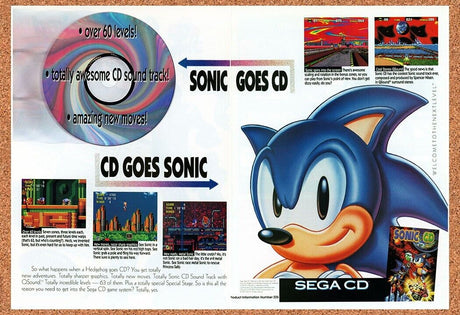 1993 Sonic CD Sega CD Original Advertisement / Retro Wall Art v1