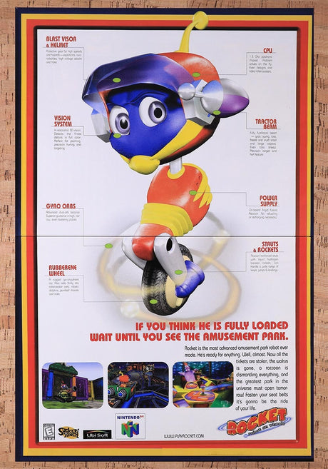 1999 Rocket Robot On Wheels N64 Original Advertisement / Retro Wall Art v1