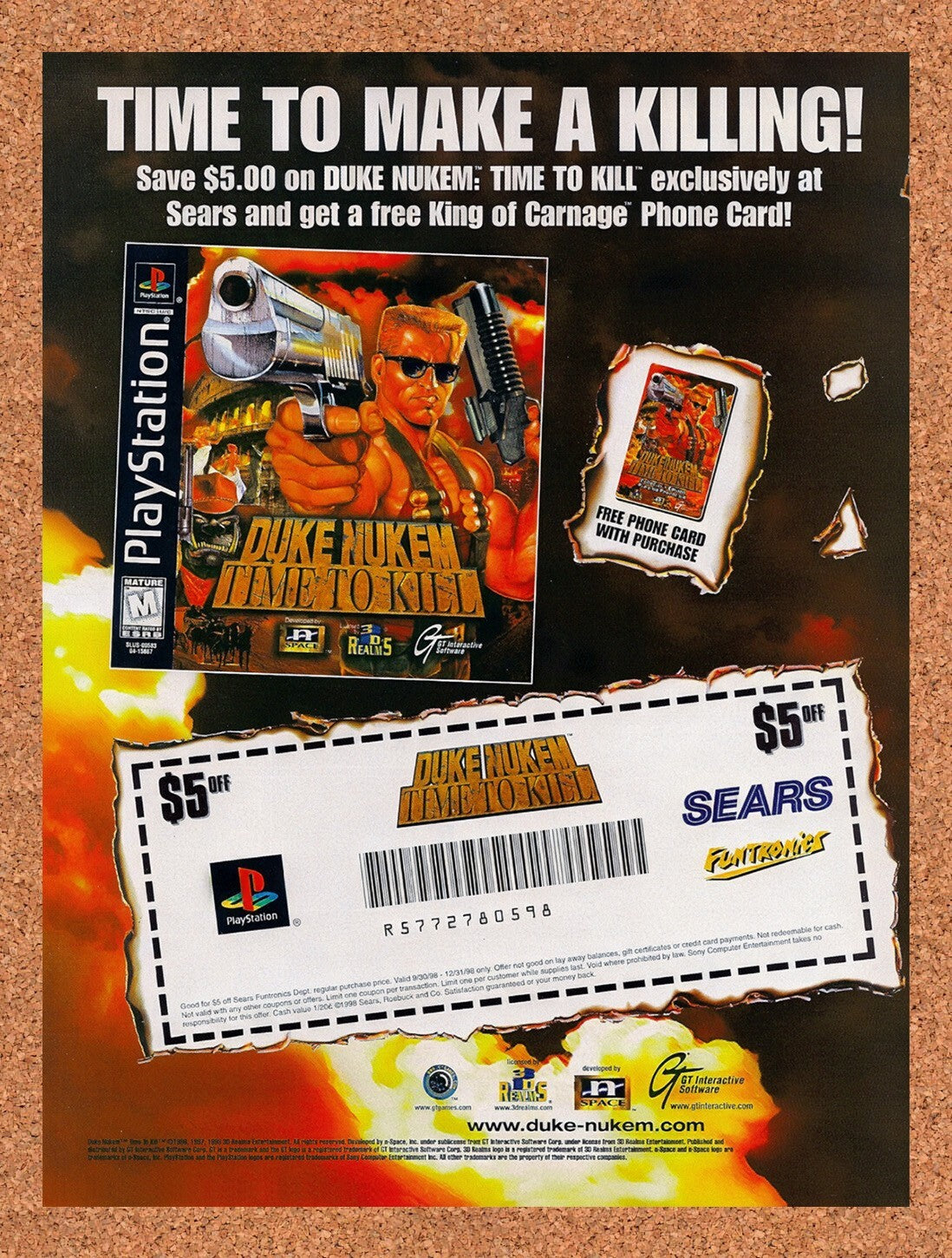 1998 Duke Nukem Time To Kill Sears Rebate Original Ad / Retro Wall Art v1