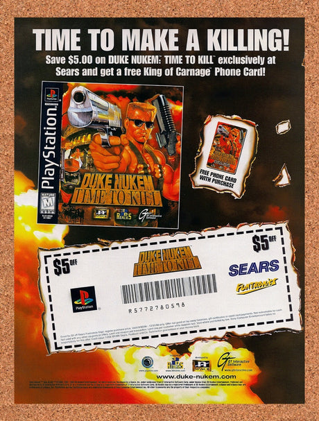 1998 Duke Nukem Time To Kill Sears Rebate Original Ad / Retro Wall Art v1