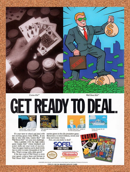 1989 SOFEL NES Games Wall Street Kid Original Advertisement / Retro Wall Art v1