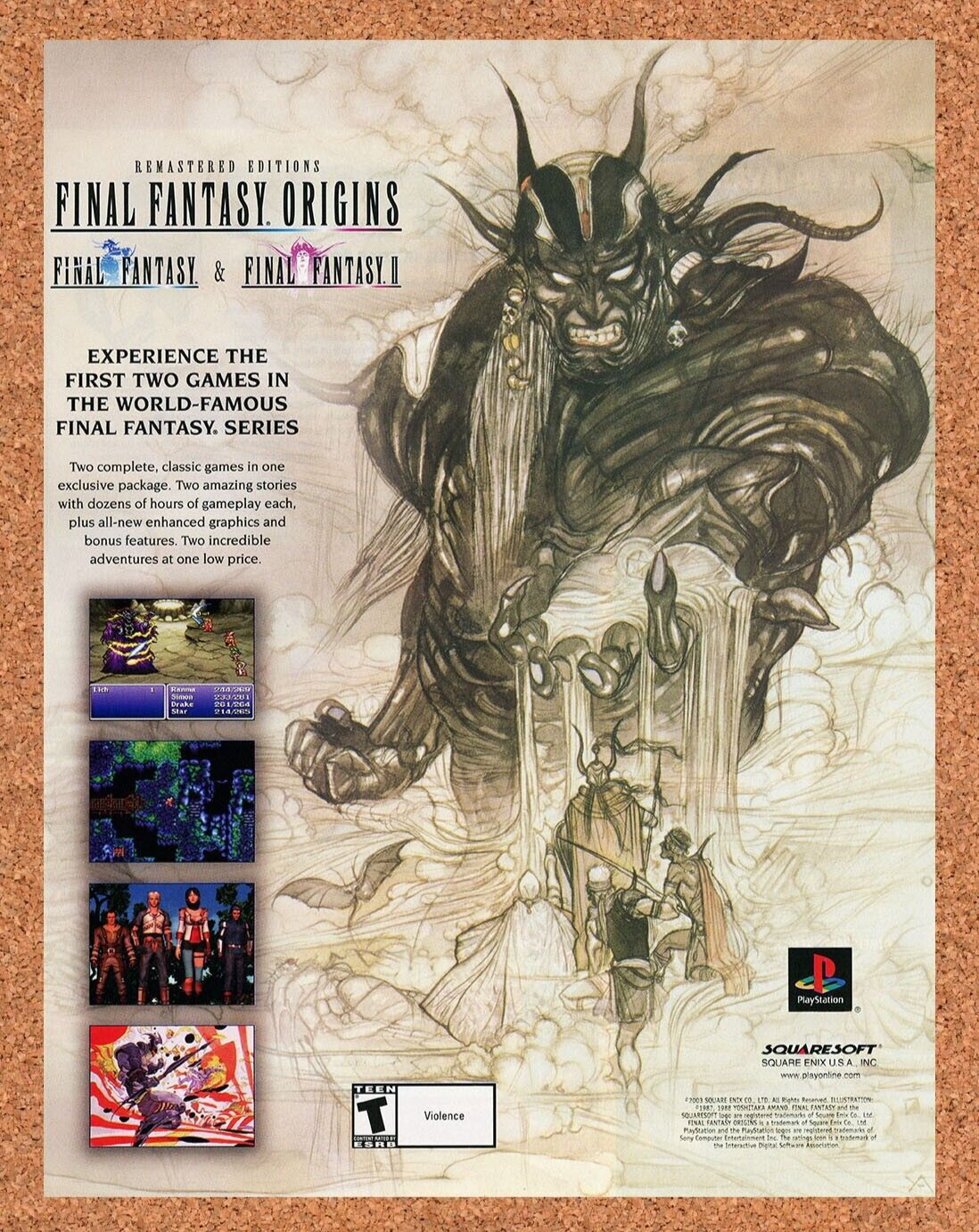 Final Fantasy Origins PS1 Original 2001 Ad Yoshitaka Amano Video Game Promo