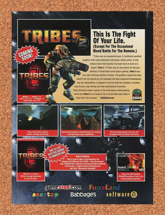 Tribes 2 PC Original 2001 Ad Authentic FuncoLand GameStop Video Game Promo