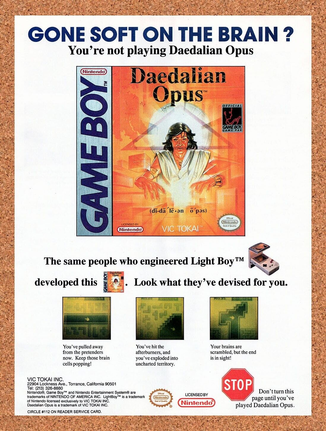1991 Daedalian Opus Game Boy Original Advertisement / Retro Wall Art v1