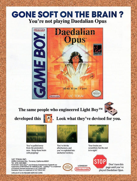 1991 Daedalian Opus Game Boy Original Advertisement / Retro Wall Art v1