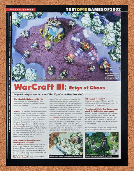 WarCraft III Reign Of Chaos PC Original 2001 Ad Authentic Video Game Promo