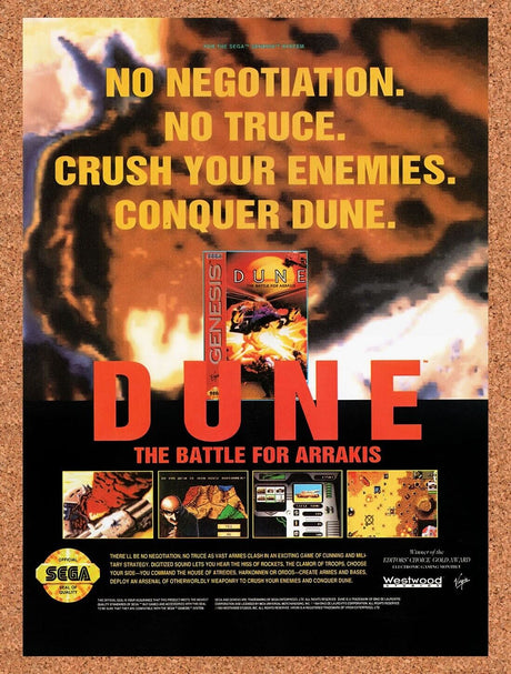 1994 Dune The Battle For Arrakis Genesis Original Ad / Retro Wall Art v1