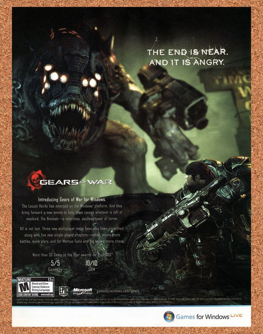 Gears Of War PC Original 2005 Vintage Ad - Video Game Art Promo