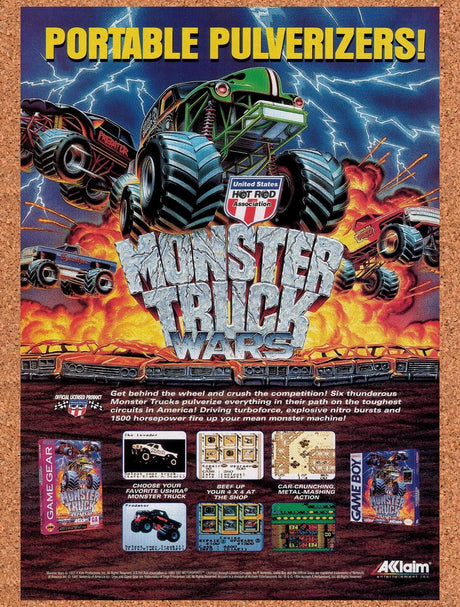 1995 Monster Truck Wars Game Boy Original Advertisement / Retro Wall Art v2