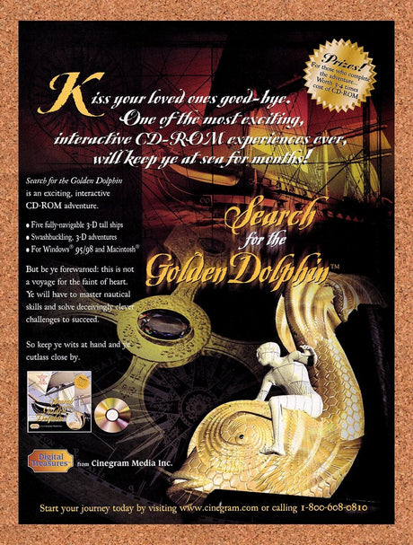 1999 Search For The Golden Dolphin CD-ROM Original Ad / Retro Wall Art v1