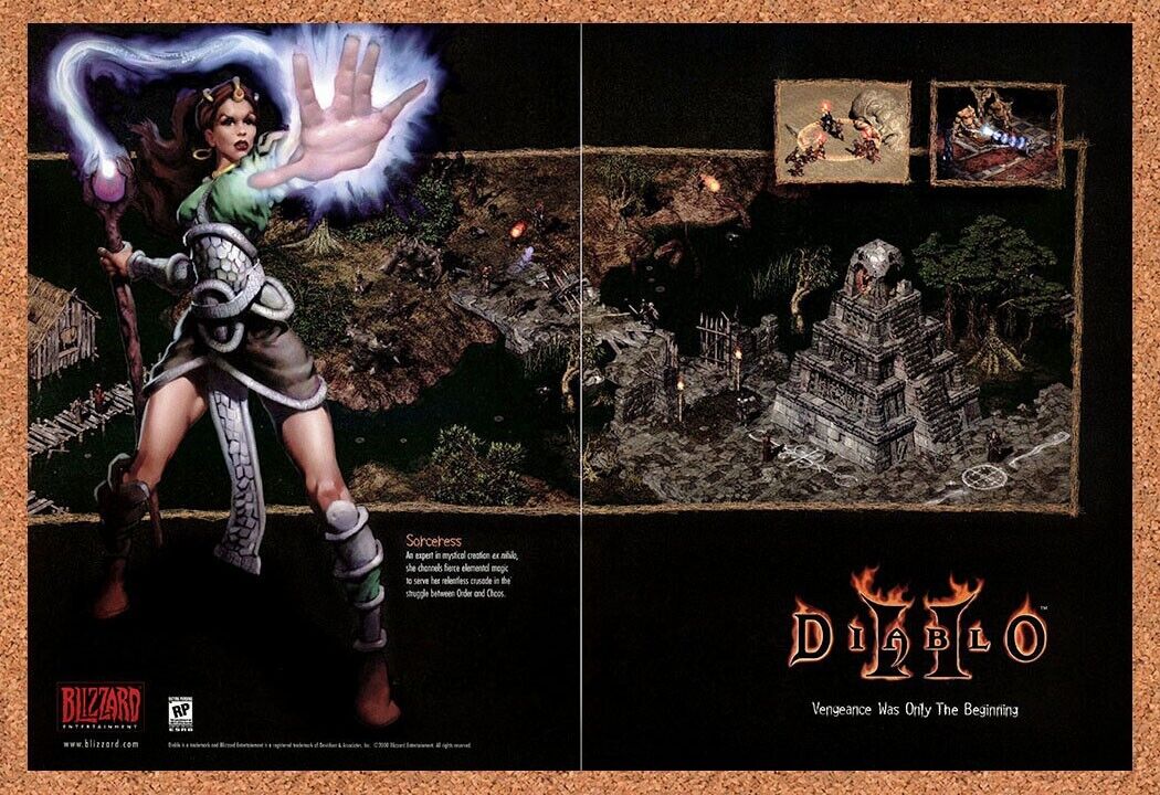 Diablo II PC Original 2001 Ad Authentic Blizzard Sorceress Video Game Promo