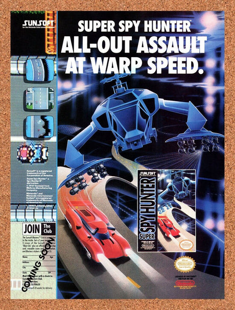 1991 Super Spy Hunter NES Original Advertisement / Retro Wall Art v1