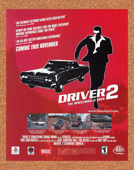 Driver 2 PS1 Original 2002 Ad Authentic PlayStation Racing Video Game Promo