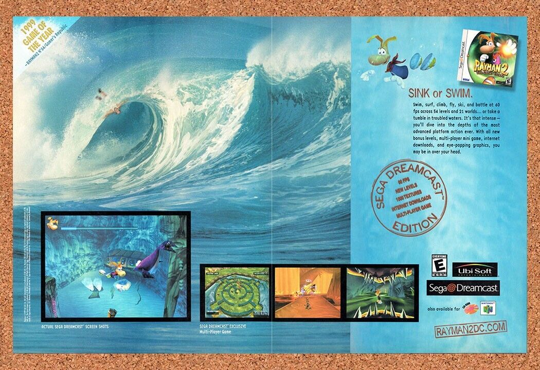 1999 Rayman 2 Dreamcast Original Advertisement / Retro Wall Art v2