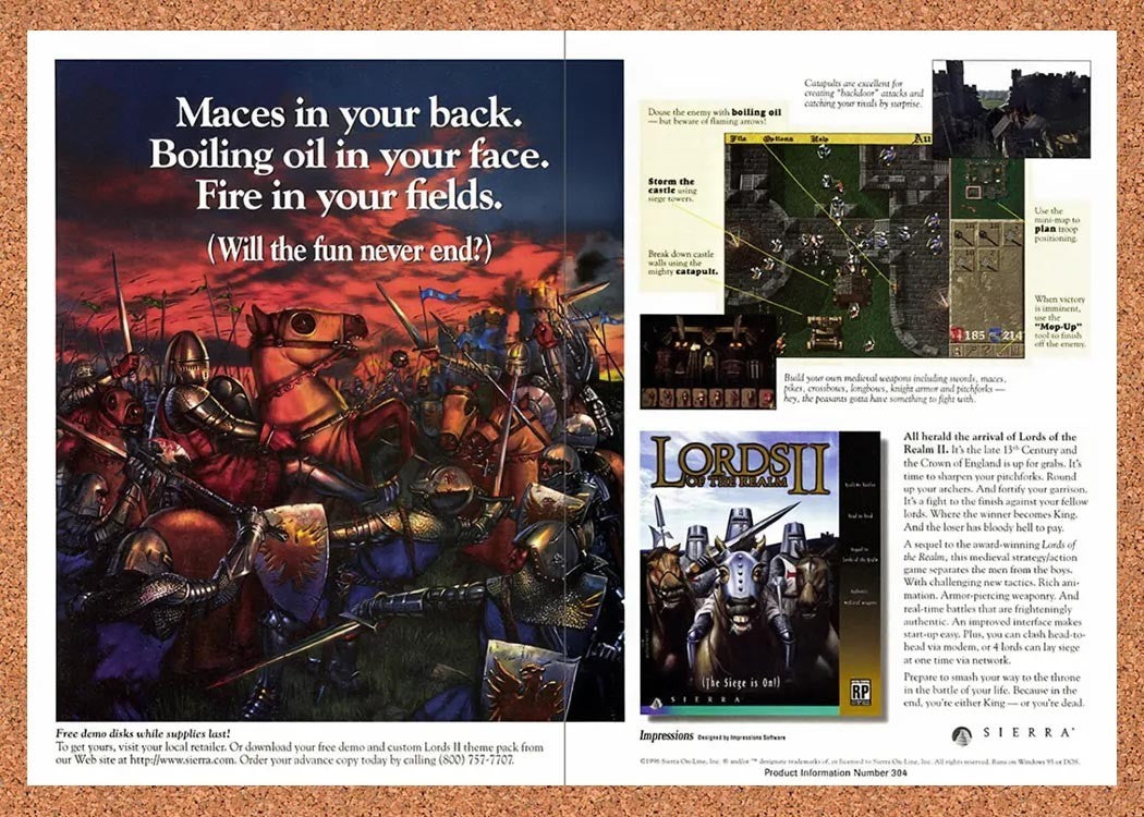 1996 Lords Of The Realm II PC Original Advertisement / Retro Promo v2