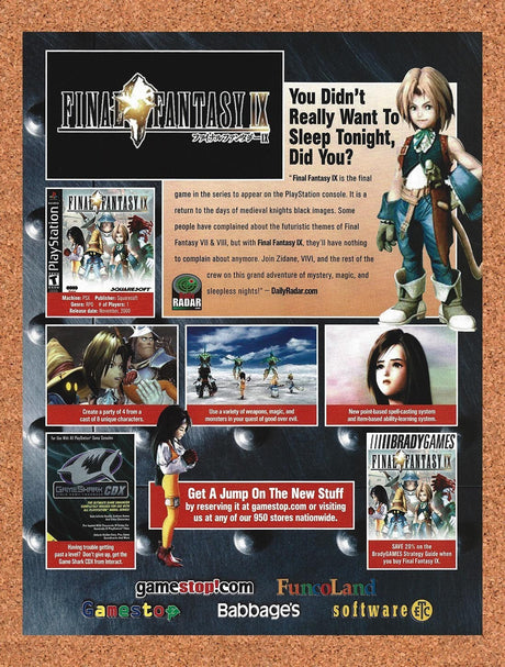 2001 Final Fantasy IX FuncoLand Original Advertisement / Retro Promo v4