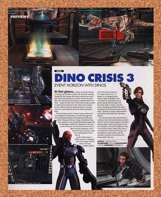 Dino Crisis 3 Xbox Original 2004 Ad Authentic Capcom Horror Video Game Promo