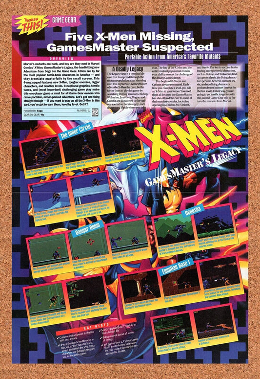 1994 X-Men Gamemasters Legacy Game Gear Original Ad / Retro Wall Art v2