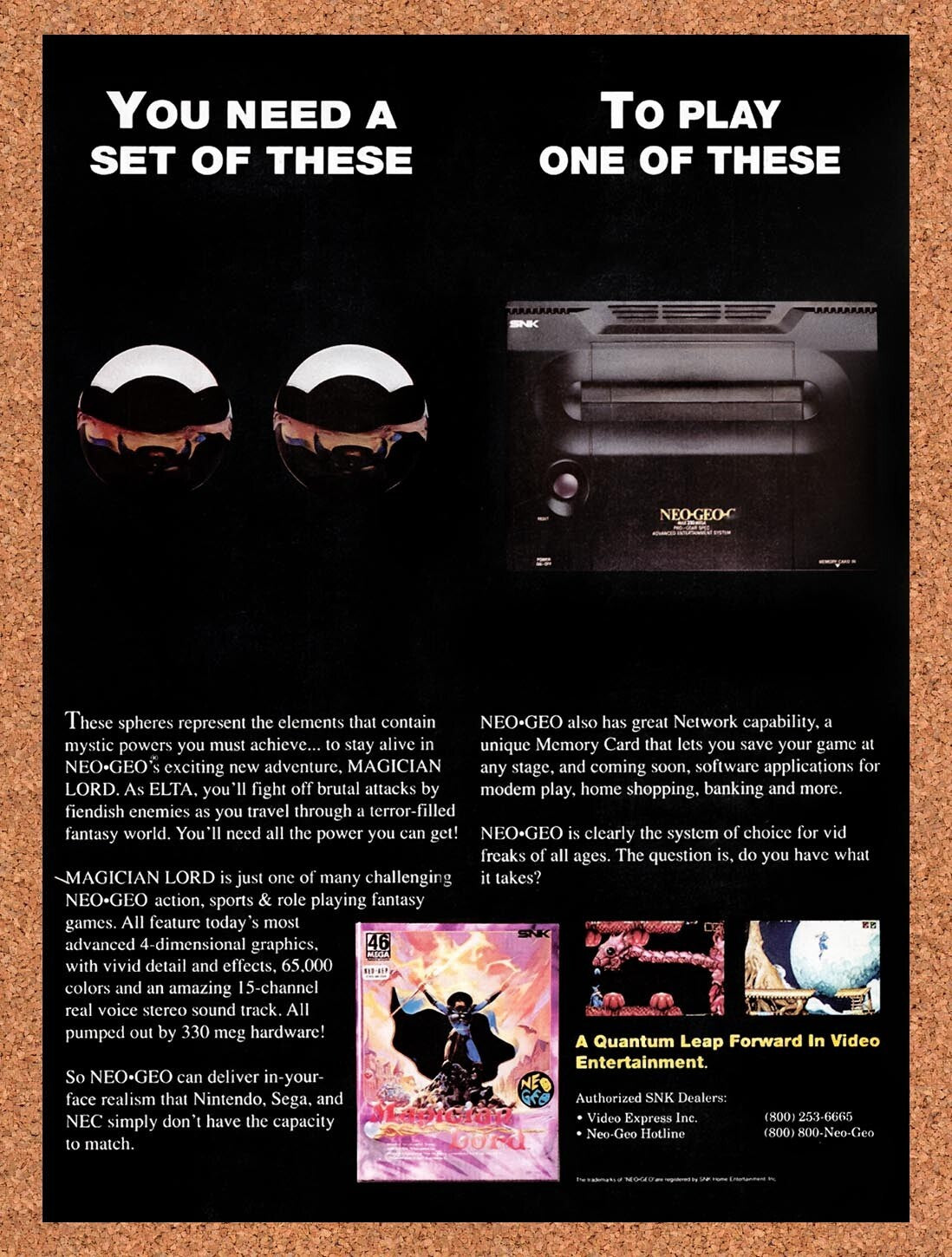 1991 Magician Lord Neo Geo Original Advertisement / Retro Wall Art v1