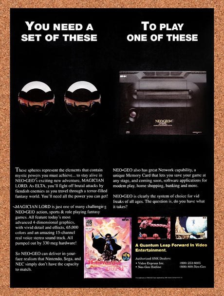 1991 Magician Lord Neo Geo Original Advertisement / Retro Wall Art v1