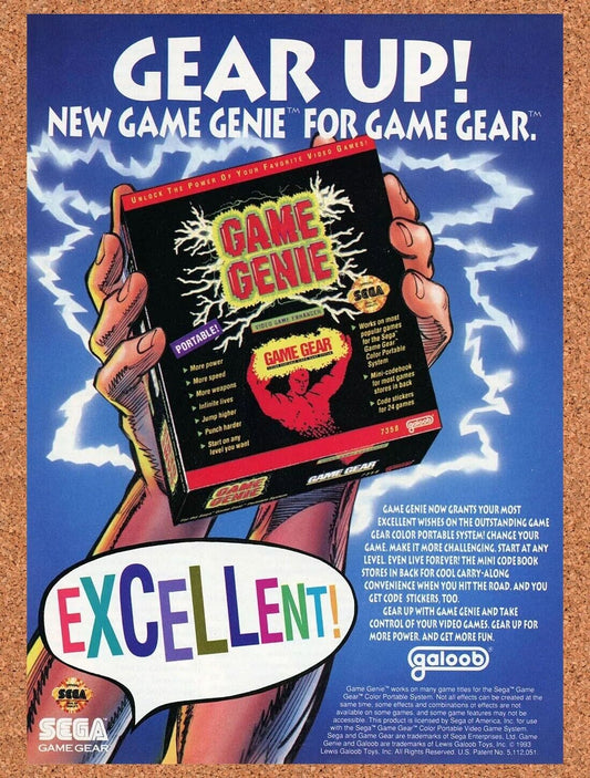 Game Genie Game Gear Original 1993 Ad Authentic Sega Video Game Promo