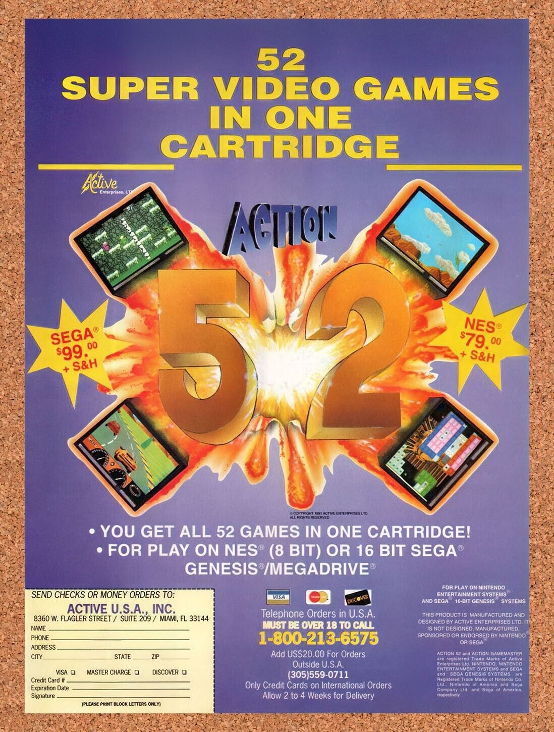 1993 Action 52 NES Original Advertisement / Retro Wall Art v1