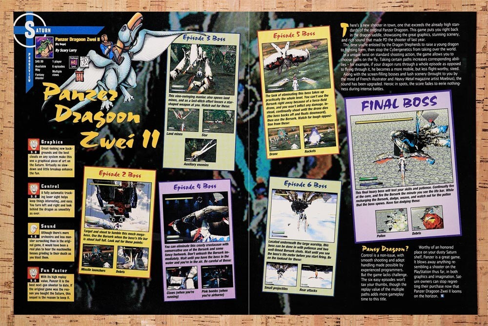 1996 Panzer Dragoon Zwei II Saturn Original Advertisement / Retro Wall Art v1