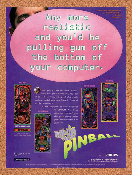 Psycho Pinball PC Original 1995 Vintage Ad - Video Game Promo