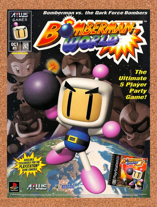 1997 Bomberman World PS1 Original Advertisement / Retro Wall Art v1